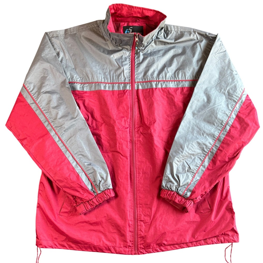 i5 Apparel Mens Windbreaker 2X Red Silver Nylon Colorblock Vtg Dad Core Gorp Y2K